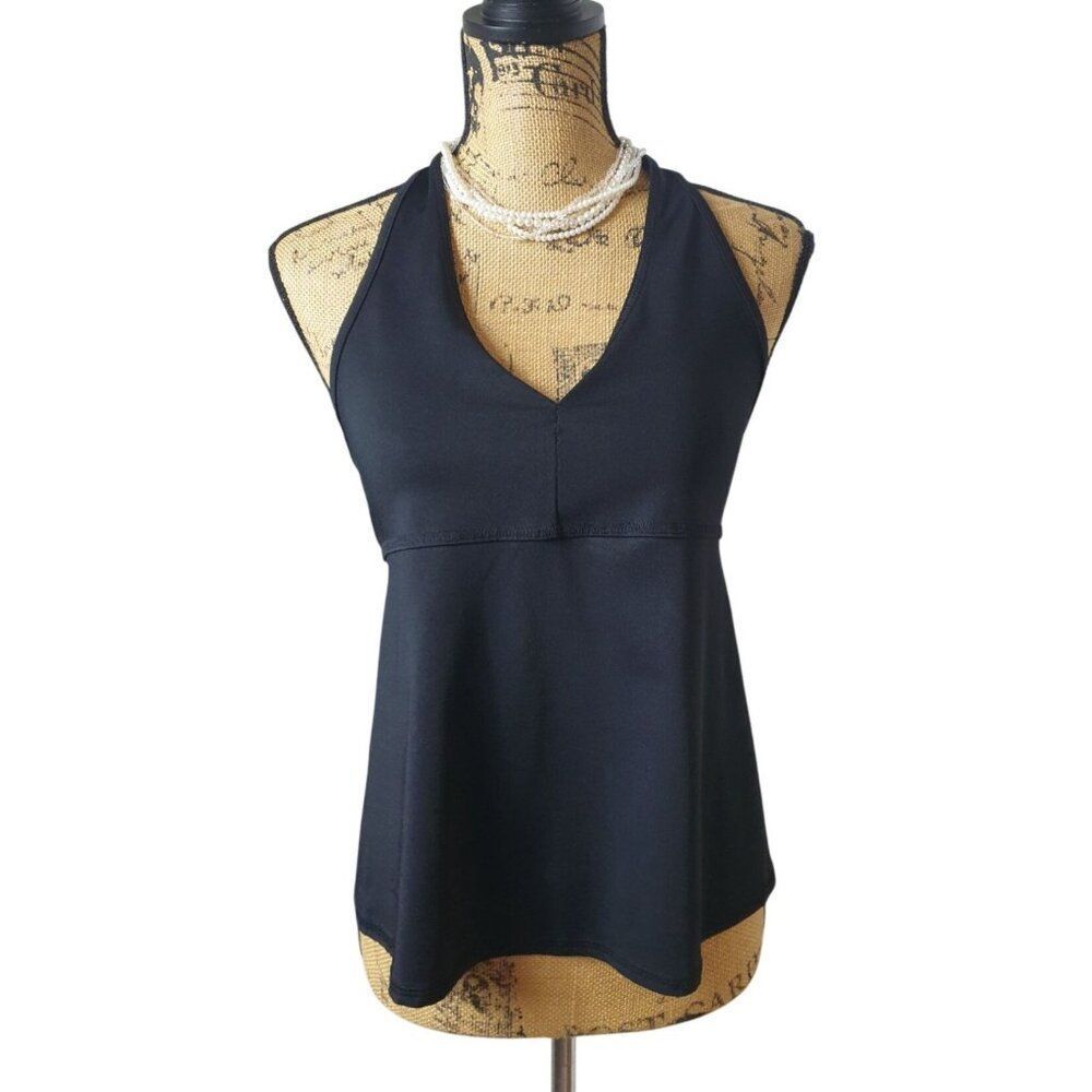 Hotkiss Women's Black Halter Tank Top Sz L Y2K Adjustable Tie Back Retro Summer